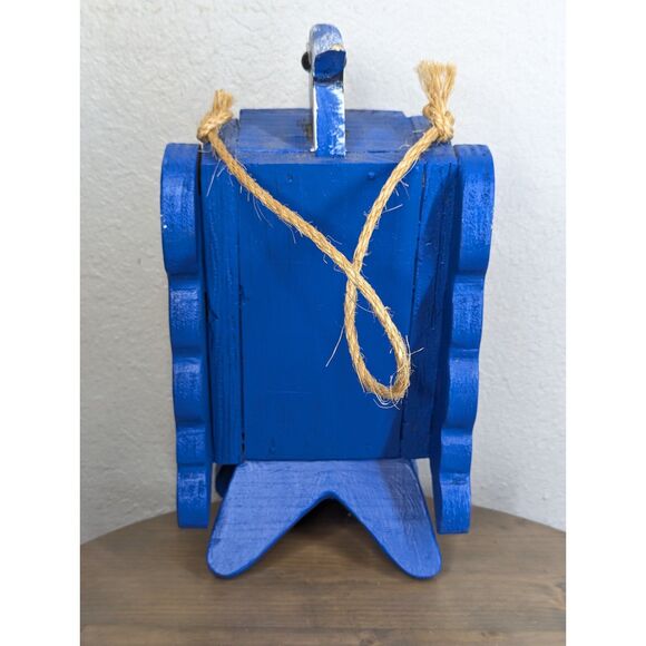 Handmade Blue Jay Birdhouse with Rope Hanger Unique Bright  Bird Lover - Picture 4 of 12